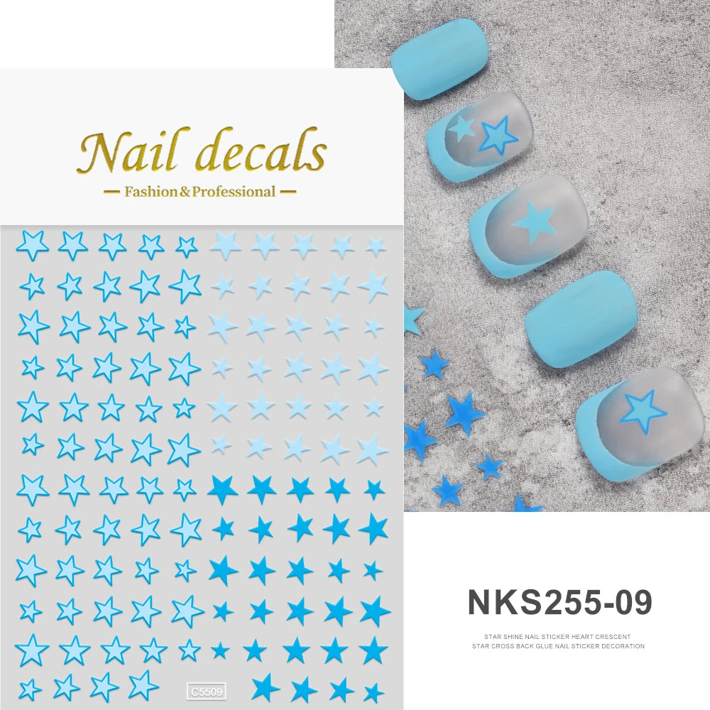 1 Stück rot kombiniertes Sternenlicht Nail Art Aufkleber Macaron Sternennacht Liebe rosa blau selbstklebende Nagelaufkleber Valentinstag Nail Art