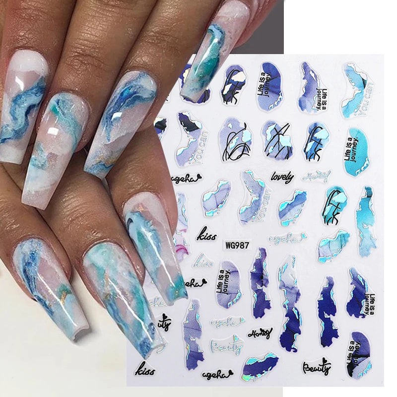 1PCS Schwarz Weiß Schmetterling Laser Nagel Aufkleber Y2K Nail art Dekoration Abstrakte Linien Bronzing Blumen Aufkleber Für Nägel