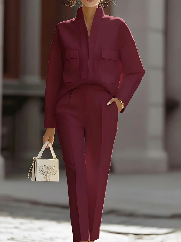2026 Frühling Urban Commute Neuer Stil Modisch Elegant Vielseitig Langarm Revers Taschen Lässiger Anzug Blazer Damen Anzug-Set