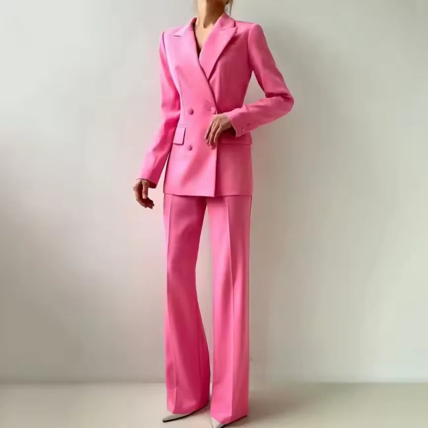 2-teiliges Damen-Anzug-Set in Unifarbe + Hose, Slim Fit Business-Mode Formelle Damenkleidung Outfit