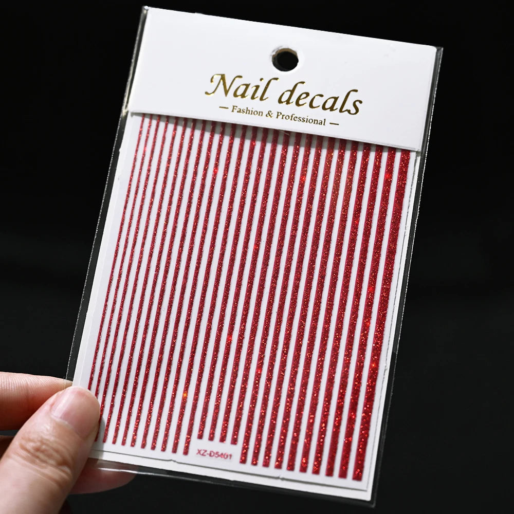 1/8 Stück 3D Glitter Line Stripe Nagelaufkleber Glänzendes Gold Silber Streifen Geometrie Selbstklebender Slider Glitzer French Line Nagelaufkleber