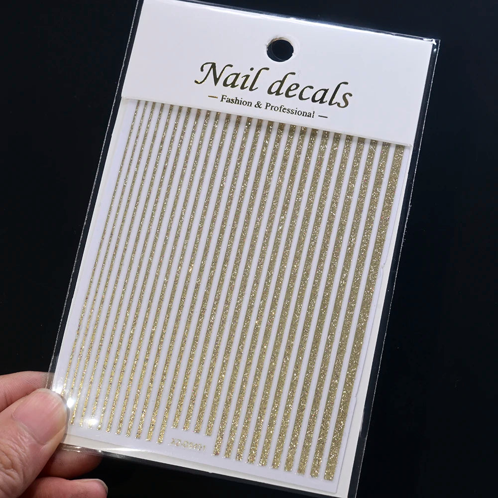 1/8 Stück 3D Glitter Line Stripe Nagelaufkleber Glänzendes Gold Silber Streifen Geometrie Selbstklebender Slider Glitzer French Line Nagelaufkleber