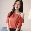 Damen-Oberteil, One-Shoulder-Bluse mit Rüschen, Kurzarm-Chiffonbluse
