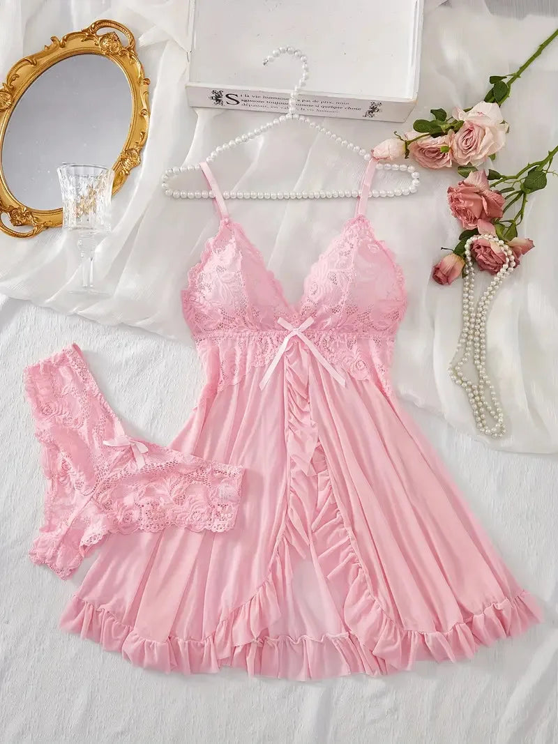 Schlinge Hause Tragen Sommer Ärmellose Voll Transparent Nachthemd Frauen Robe Nachthemd Plus Größe Pyjamas Panty Set Exquisite V-ausschnitt