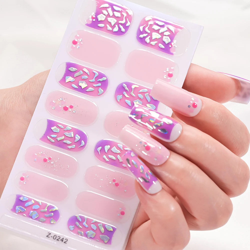 16 Tipps 3D Bunte Eis-Transparente Nagelfolie Volle Abdeckung Bronzing Französisch Nagellack Aufkleber Selbstklebende Langlebige Nagel Dezember