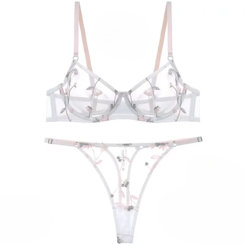 Französischer Spitzen-Push-up-BH-Set, ultradünne, gepunktete Mesh-Komfortunterwäsche, große Größen, Anti-Sag-Formwäsche für große Brüste