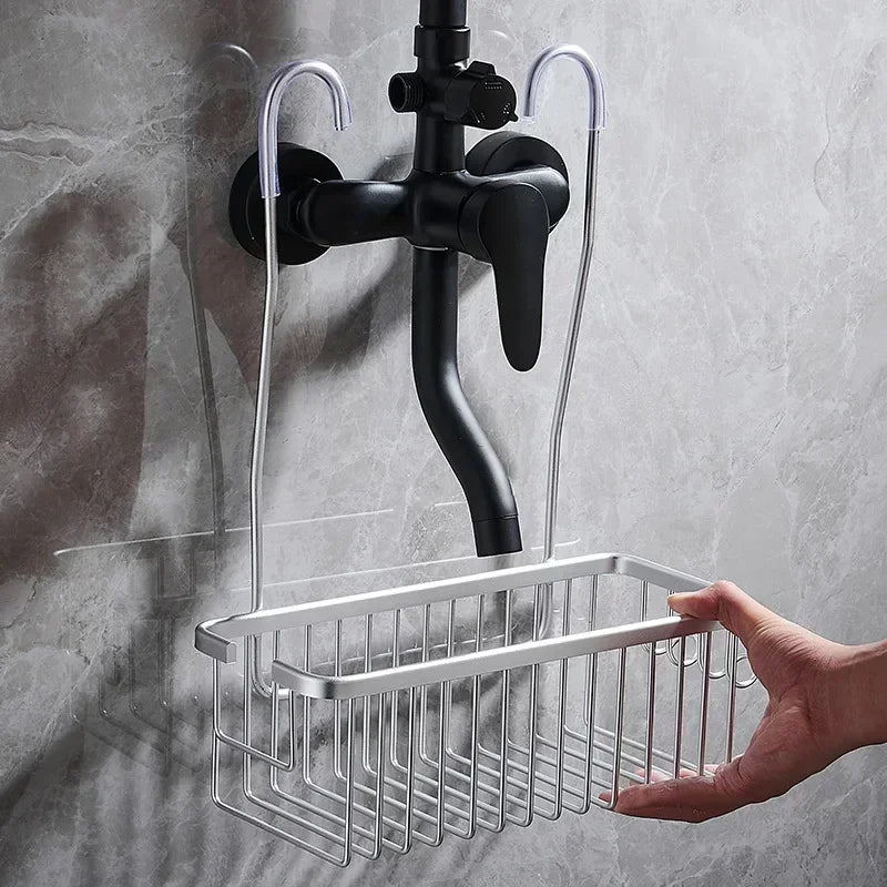 Badezimmerregal aus Aluminium ohne Bohren, Duschregal, Shampoo-Halter, Korb, Aufbewahrungsorganisator, Badezimmerzubehör