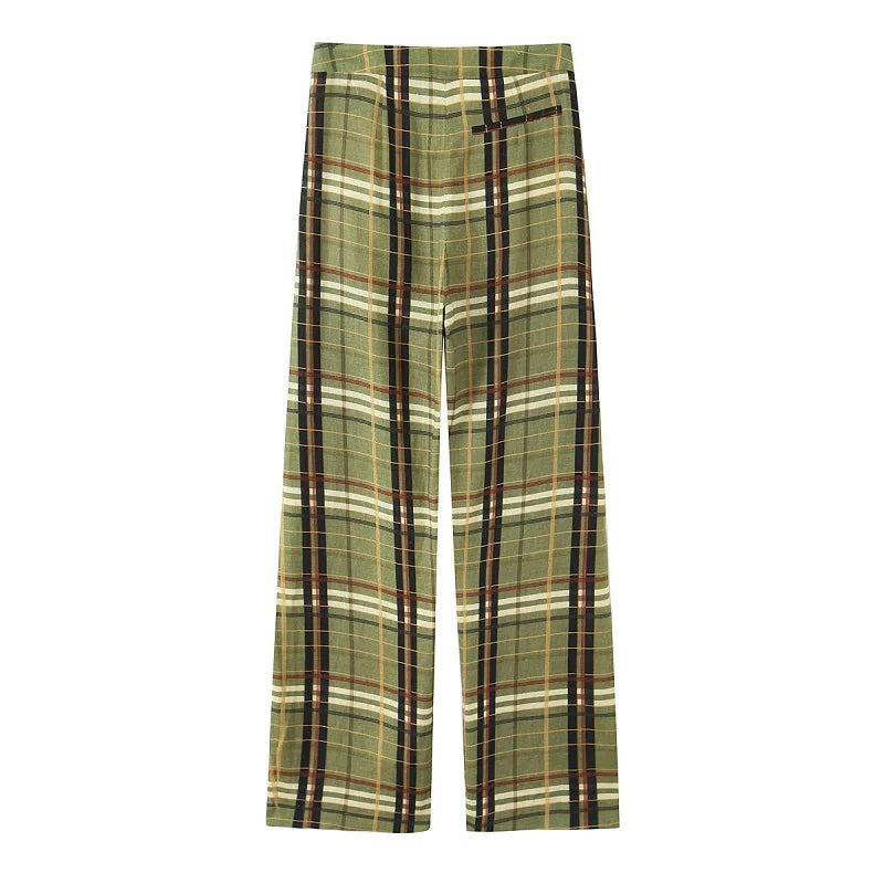 MUJER Karierte Hose mit weitem Bein für Damen, mittlere Taille, lockere Hose, Damen-Streetwear, lässige Damenhose, Urlaub, Vintage-Hose für Damen