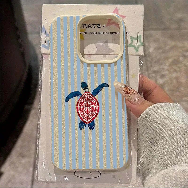 Minimalistische Blau Gestreifte Schildkröten-Handyhülle für iPhone 17 16 15 Pro 14 Plus 13 12 11 Pro Max X XR XS MAX 17 Air 16E Schutzhüllen