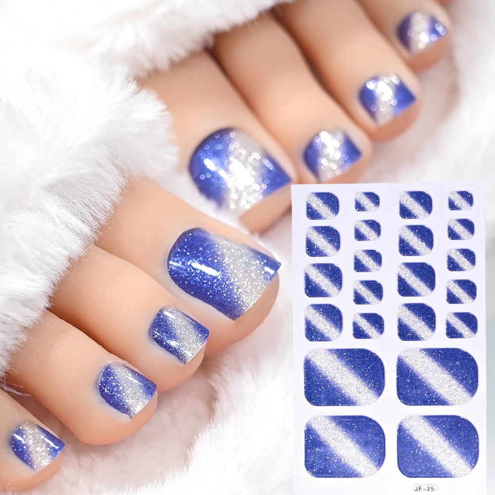22-teilige Zehennagel-Aufkleber, Selbstklebende Glitzer-Nagelstreifen ohne Backen, Sommerliche Vollabdeckung DIY Fußdekor für Frauen