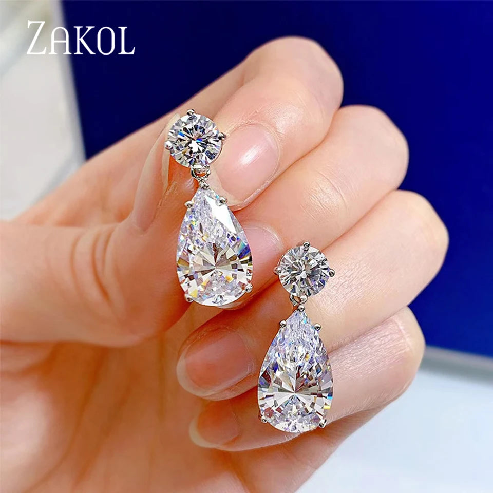 ZAKOL Luxus Transparent Zirkon Wasser Tropfen Baumeln Ohrringe für Frauen Shinny CZ Braut Hochzeit Schmuck