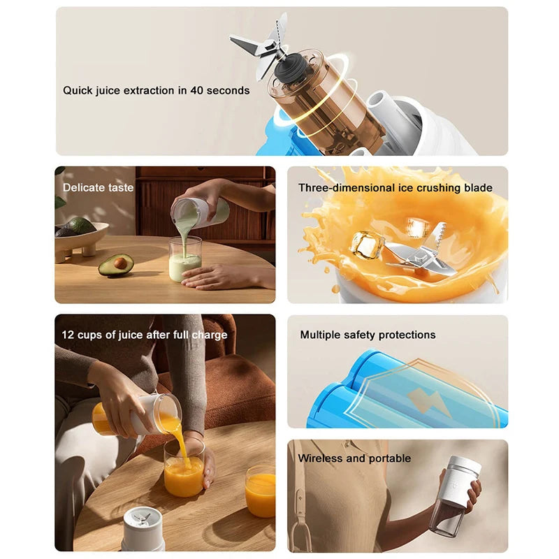 Original Xiaomi Mijia Tragbarer Entsafter 2, 300ml Kabelloser Elektrischer Saftbecher Mini Smoothie Mixer Frischsaft-Herstellungsmaschine