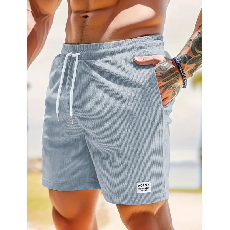 Sommer Cord-Shorts für Herren, dünn, schnelltrocknend, einfarbig, lässige Sport-Jogging-Shorts, locker geschnitten, 5-Punkte-Shorts über dem Knie, Cargo-Hose