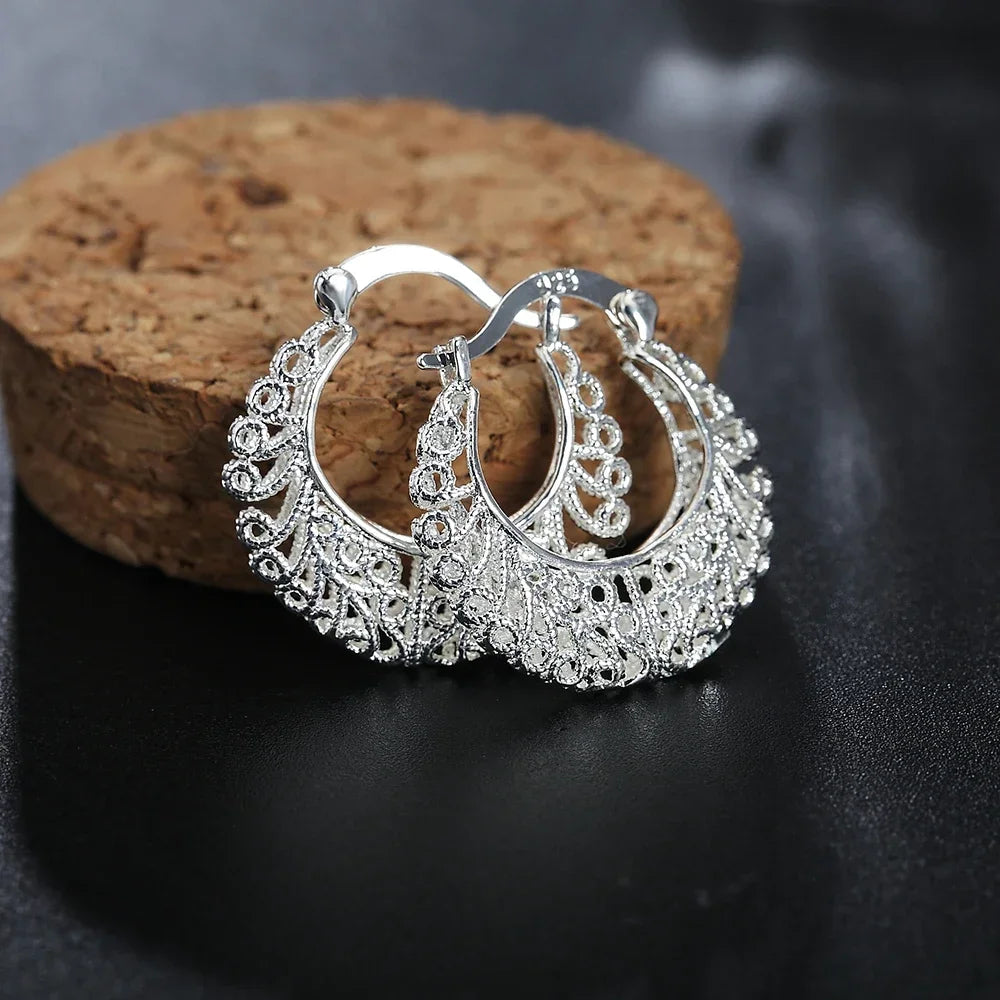 Charm-Ohrringe aus 925er-Sterlingsilber für Damen, Schmuck, All-Match-Trend, hohl geschnitzt, Weihnachtsgeschenke