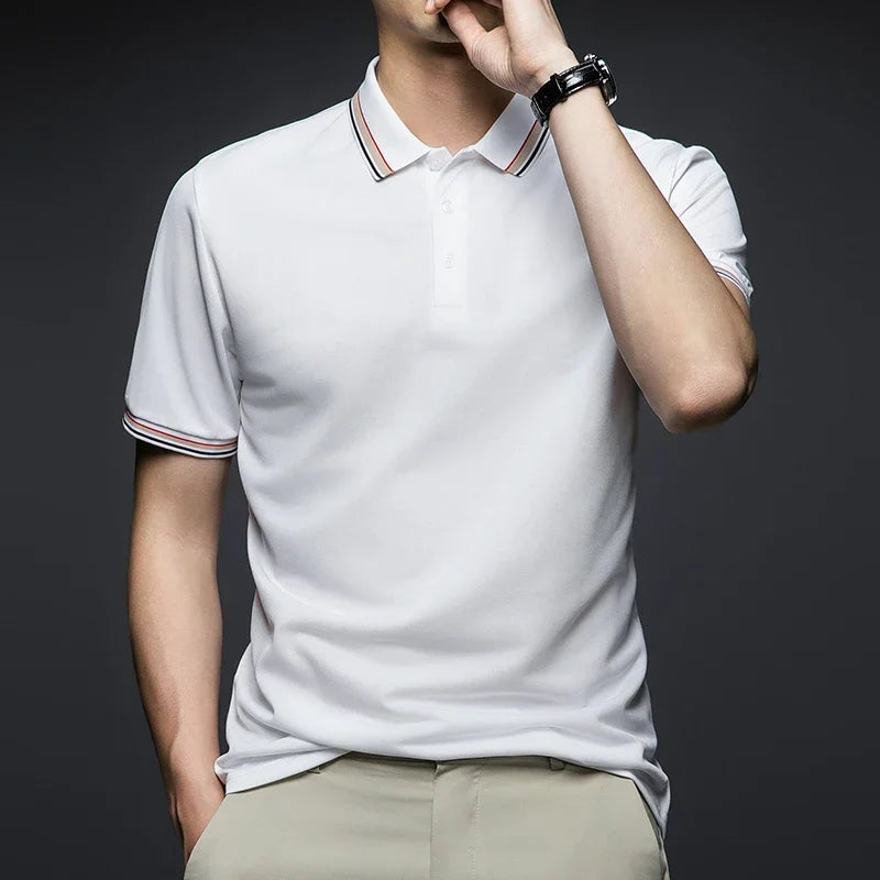 Herrenmode solide kurz ärmel ige gestreifte Revers Polos hirt Sommer atmungsaktives bequemes Top