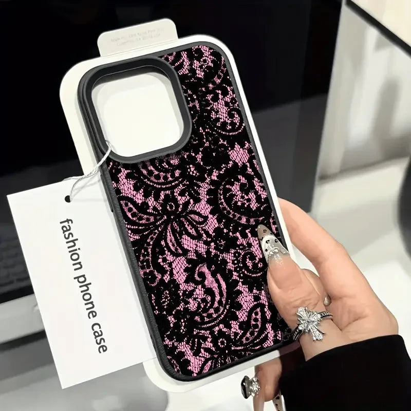Telefon Fall Für IPhone 17 17Air 16 Pro Max 15 14 Plus 13 12 11 16E X XR XS max Schwarz Spitze Muster Schutz Soft Cover Funda
