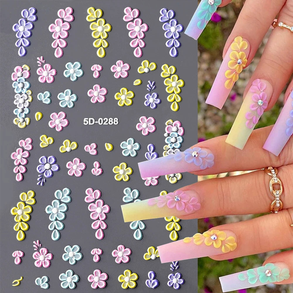 1 Stück 3D Lavendel Blumen Aufkleber für Nägel Frühling Sakura Blumenblätter Selbstklebende Slider Abziehbilder Kunst Maniküre für Dekoration