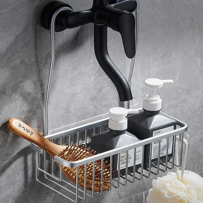 Badezimmerregal aus Aluminium ohne Bohren, Duschregal, Shampoo-Halter, Korb, Aufbewahrungsorganisator, Badezimmerzubehör