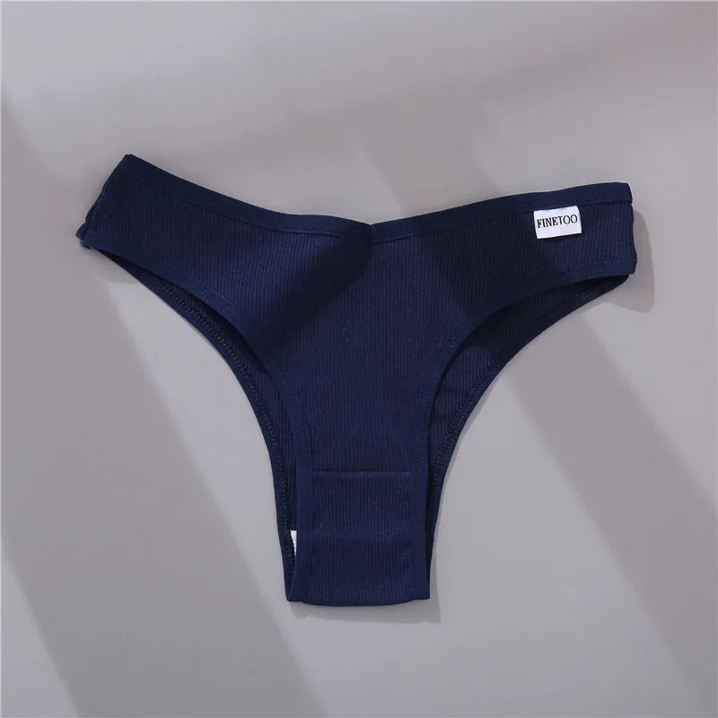 FINETOO Brasilianische Höschen Frauen Baumwolle Unterhose M-XL Sexy Low-Rise Unterhosen Damen Einfarbig Bikini Höschen Dessous 2022