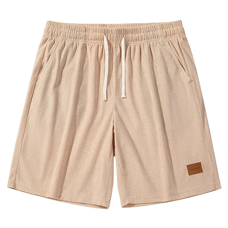 Sommer Cord-Shorts für Herren, dünn, schnelltrocknend, einfarbig, lässige Sport-Jogger-Shorts, locker sitzende 5-Punkte-Shorts über dem Knie, Cargo-Hose