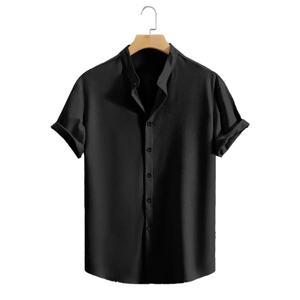 Sommer Männer Casual Henley Hemd Kurzarm Grundlegende T Shirt Baumwolle Einfarbig Taste Atmungsaktive Top Strand Oversize-Shirt Mann