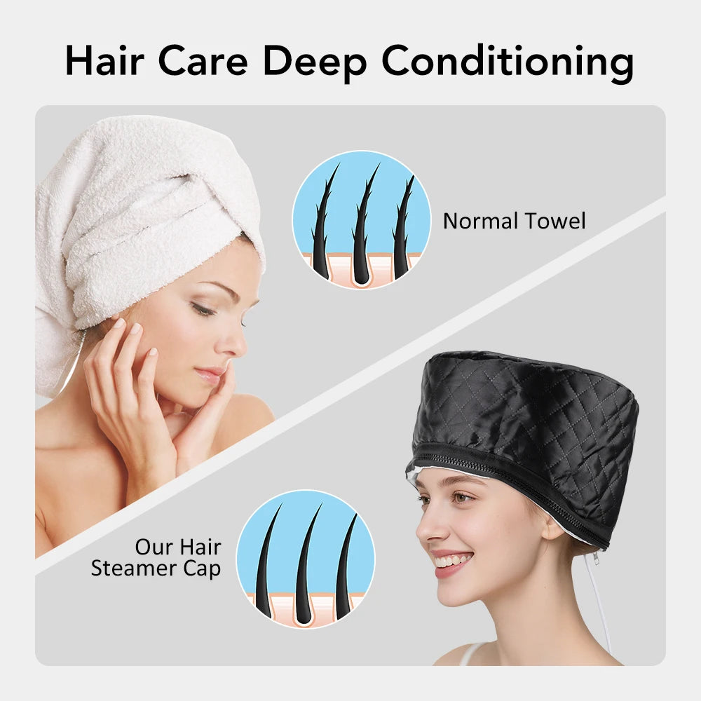 SPA-Wärmekappe, Haardampfer für die Haarbehandlung, schwarzes Naturhaar, 10-stufige Haarmaske, Haarheizkappe für die Haarbehandlung zu Hause