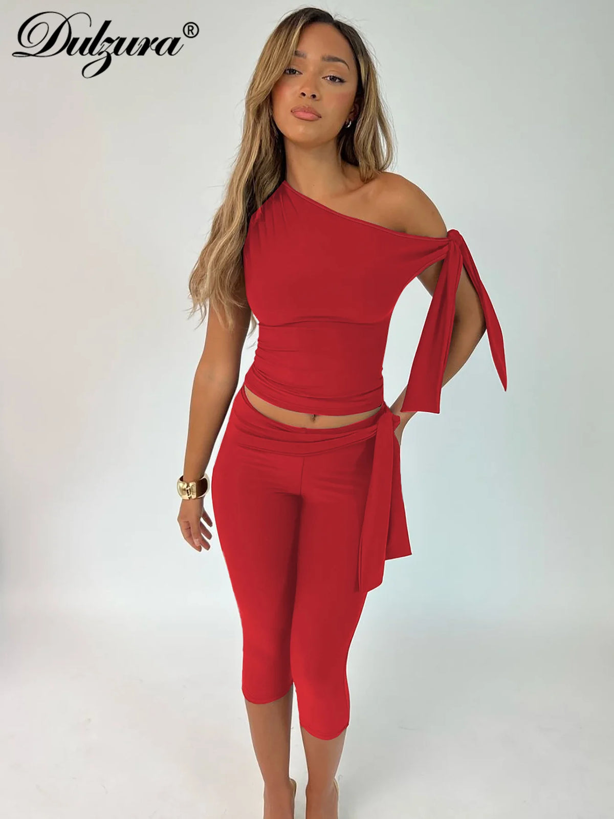 Dulzura Sexy elegantes 2-teiliges Shorts-Set mit Schnürung, diagonaler Kragen, ärmelloses, figurbetontes Crop-Top und Shorts, passendes Set für Party, Club
