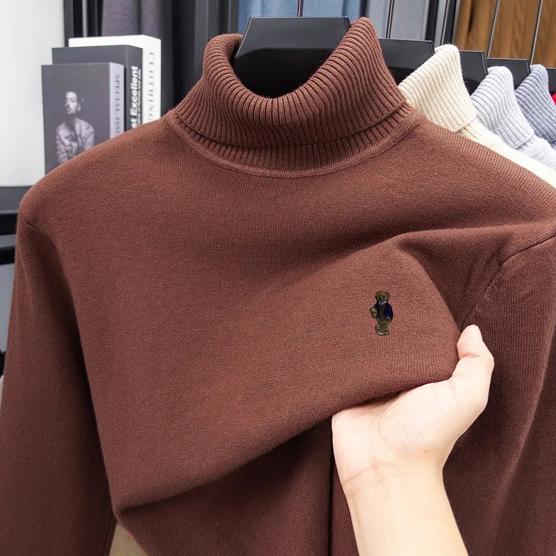Hochwertiger Herren-Frühlingspullover mit Langen Ärmeln, Bären-Print, Hohem Kragen, Trendiger Vielseitiger Freizeit-Warmpullover, Herrenbekleidung
