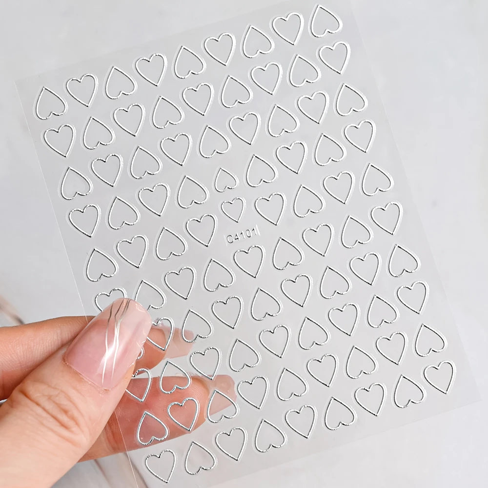 1Pc 3D Gold Silber Hohl Liebe Herz Nagel Aufkleber Weiß Schwarz Laser Herz Selbst-klebe Aufkleber Maniküre Dekoration spitze Sliders