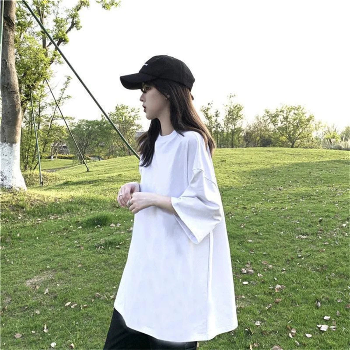 100% Polyester Mode solide kurz ärmel ige T-Shirt Frauen Frühling Sommer Rundhals ausschnitt gerade weiß schwarz Top für Frauen Mädchen