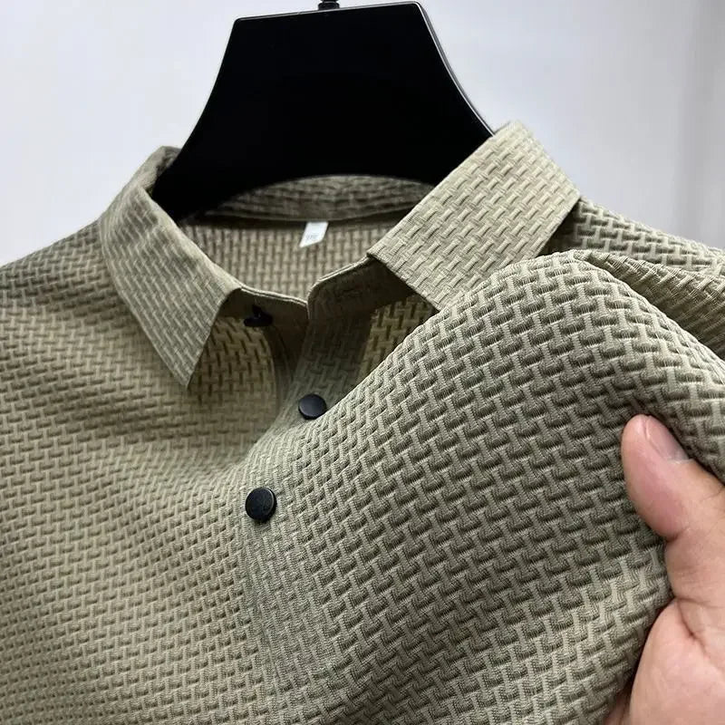 Sommer Neue männer Lop-up Hohl kurzarm Polo T-shirt Eis Seide Atmungsaktive Business-Mode T-Shirt männliche Marke Kleidung