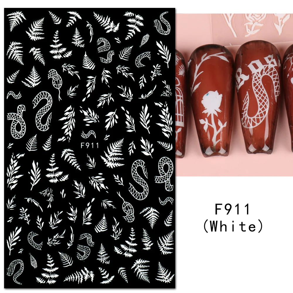 1PCS Schwarz Weiß Schmetterling Laser Nagel Aufkleber Y2K Nail art Dekoration Abstrakte Linien Bronzing Blumen Aufkleber Für Nägel