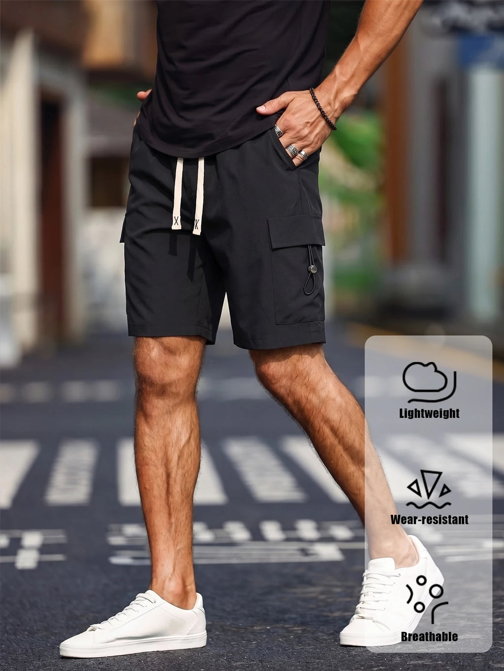 Herren-Cargo-Shorts mit mehreren Taschen, elastischer Kordelzug an der Taille, lockere Passform, schnell trocknend, für den Sommer, Outdoor, Wandern, Strand, Freizeitshorts