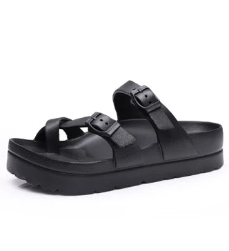 Crestar Modische Plateau-Sandalen, bequeme Schaumstoff-Slides, dicke Sohlen, Outdoor-Strandsandalen mit verstellbarer Schnalle und Fußgewölbeunterstützung