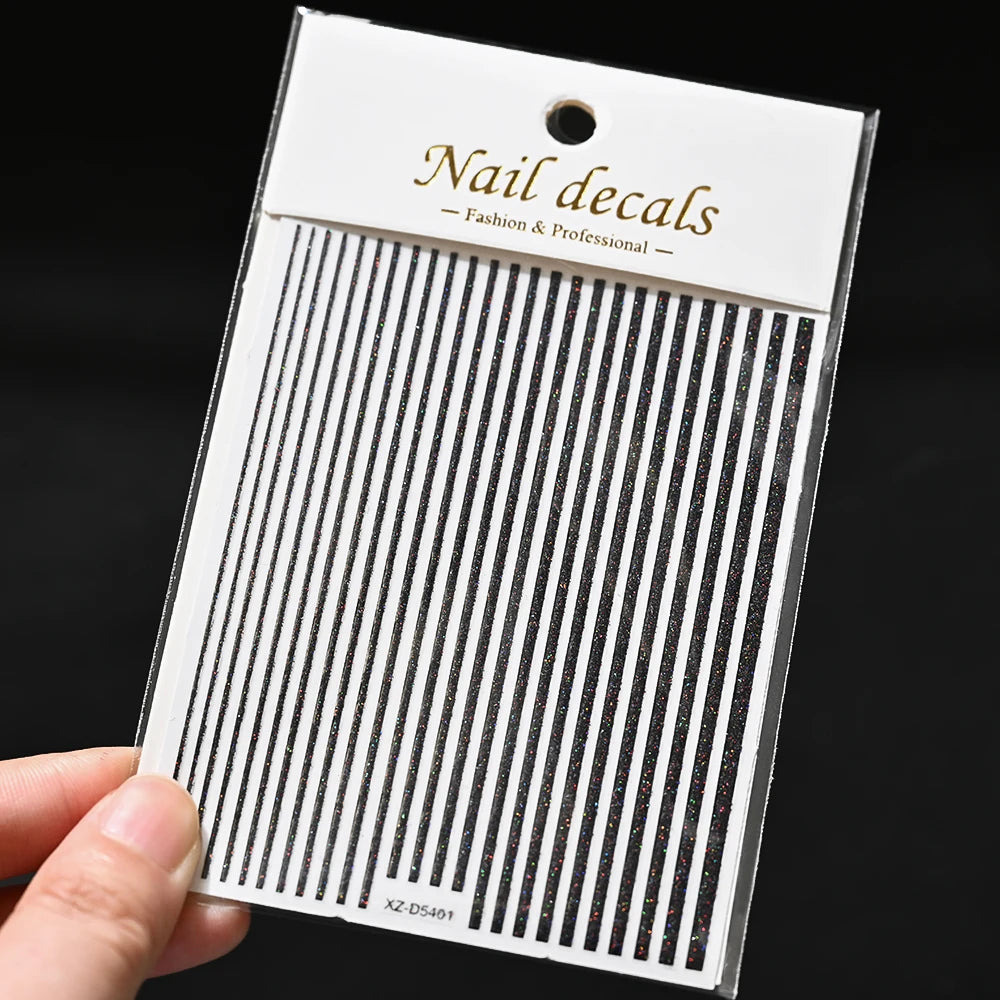 1/8 Stück 3D Glitter Line Stripe Nagelaufkleber Glänzendes Gold Silber Streifen Geometrie Selbstklebender Slider Glitzer French Line Nagelaufkleber