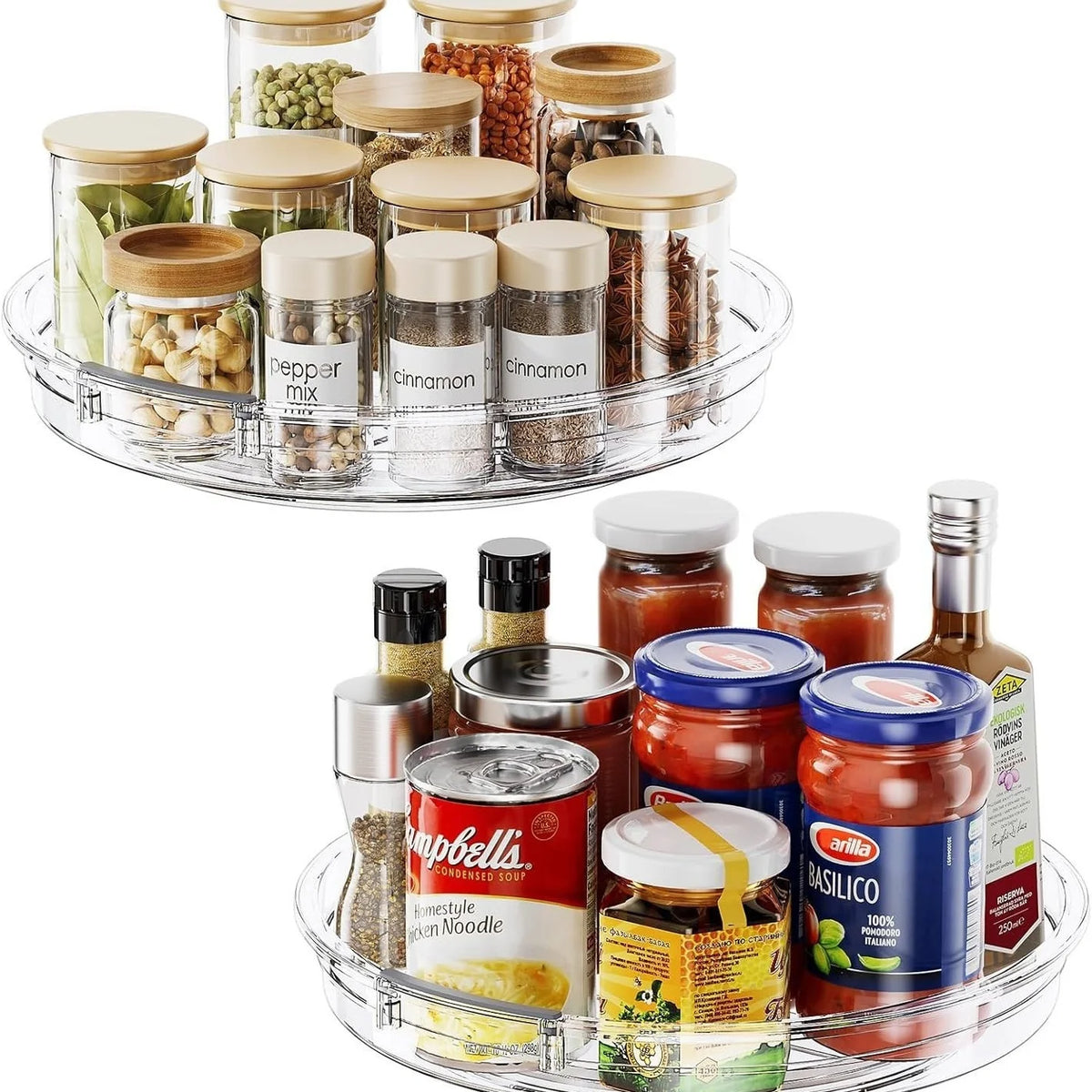 Drehbare Servierplatte 360° °   Drehbarer Organizer, Transparenter Kunststoff-Drehteller Multifunktionales Aufbewahrungstablett für Kühlschrank Gewürze Kosmetik Make-up