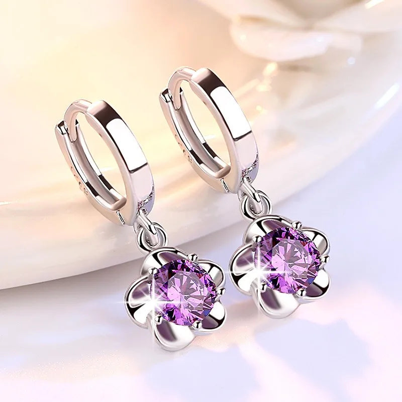 2 Stücke Trendy Neue Mode Zirkon 925 Silber Ohrringe Für Frauen Mit Einfachen Pflaumenblüte Ohrring Creolen Und Elegante Ohrringe geschenk