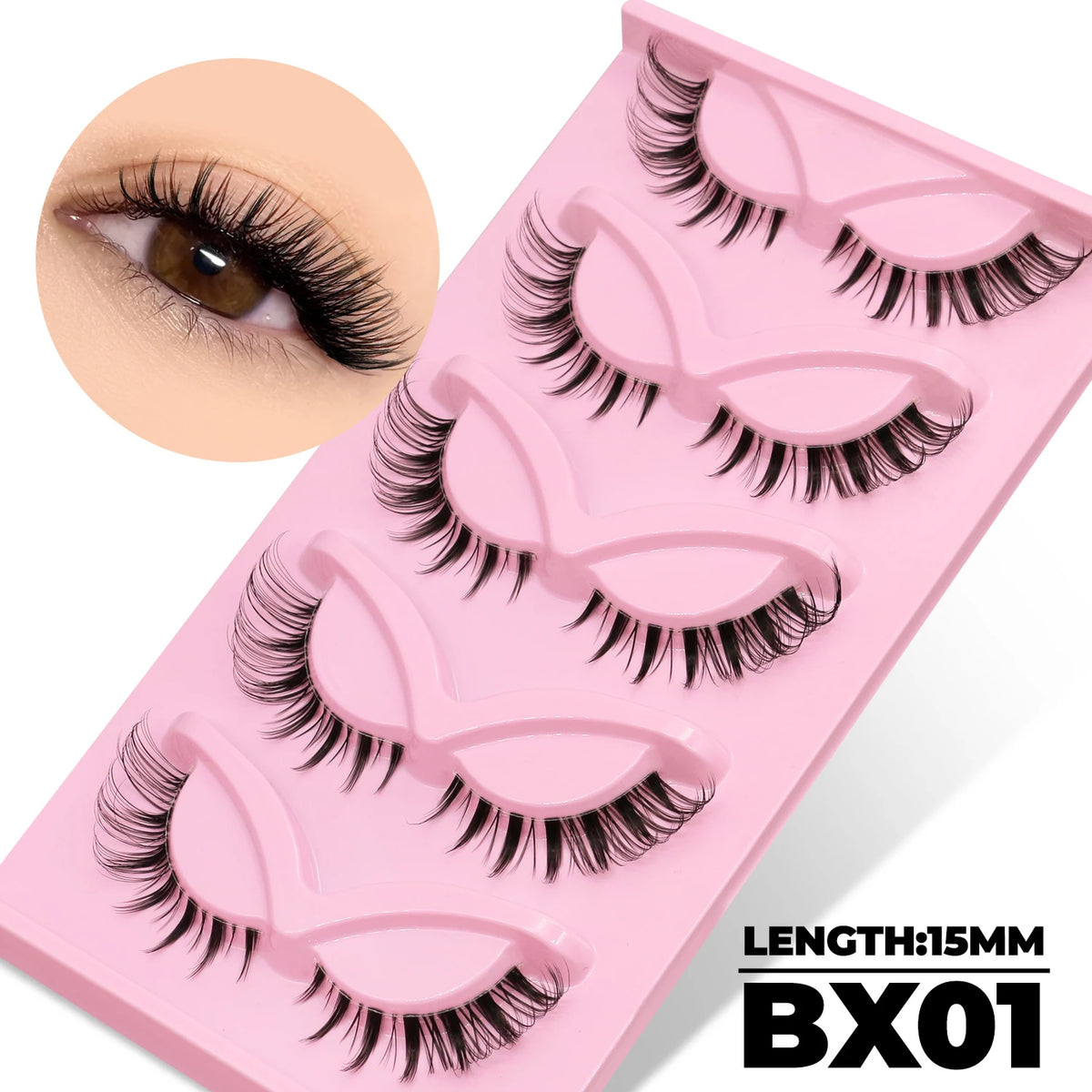 GROINNEYA Katzenaugen-Wimpern, 5 Paar, natürliche künstliche Wimpern, klare Band-Wimpern, natürliches, langes, geflügeltes Ende, längliche Wimpern, Make-up