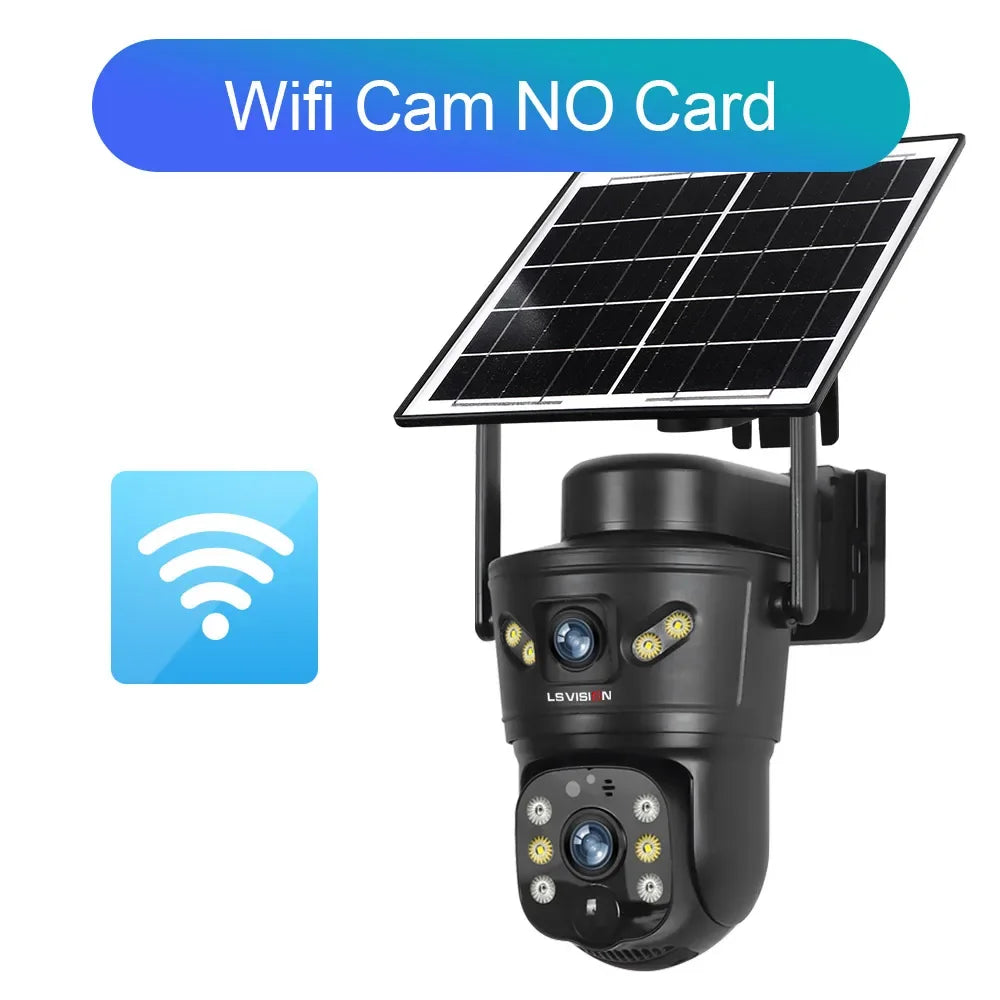 LS VISION 4K 8MP Dual Screens Solar-Überwachungskamera für den Außenbereich, 4G/WiFi Dual Lens PTZ Human Auto Tracking CCTV-Kameras V380 Pro App