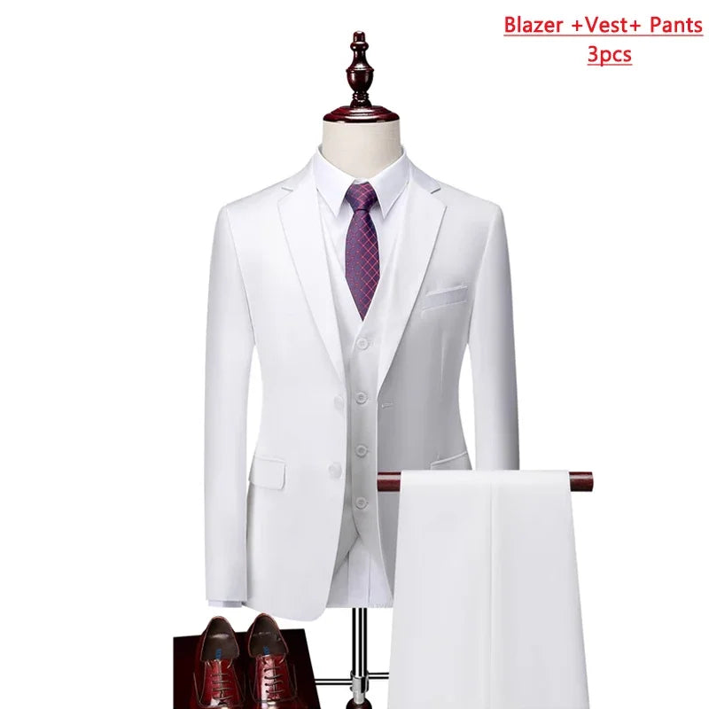 14 Farben M-6XL ( Jacke + Weste + Hose) High-End-Marke formale Business Herren Anzug dreiteiligen Bräutigam Brautkleid einfarbigen Anzug