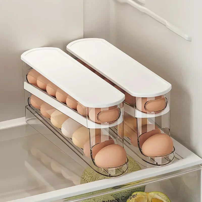 Doppelschicht Kühlschrank Ei Aufbewahrungsbox Automatische Rollende Eier Halter Rack Leiter Stil Kühlschrank Eier Spender Ei Organizer Halter