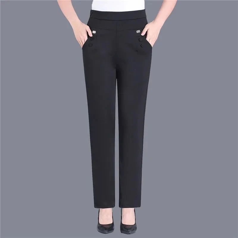 Casual Frauen Dünne Candy Farben Stretch Klassische Hosen Gerade Hosen Mutter Hohe Taille Pantalones Schlanke Knöchel-Länge Hosen