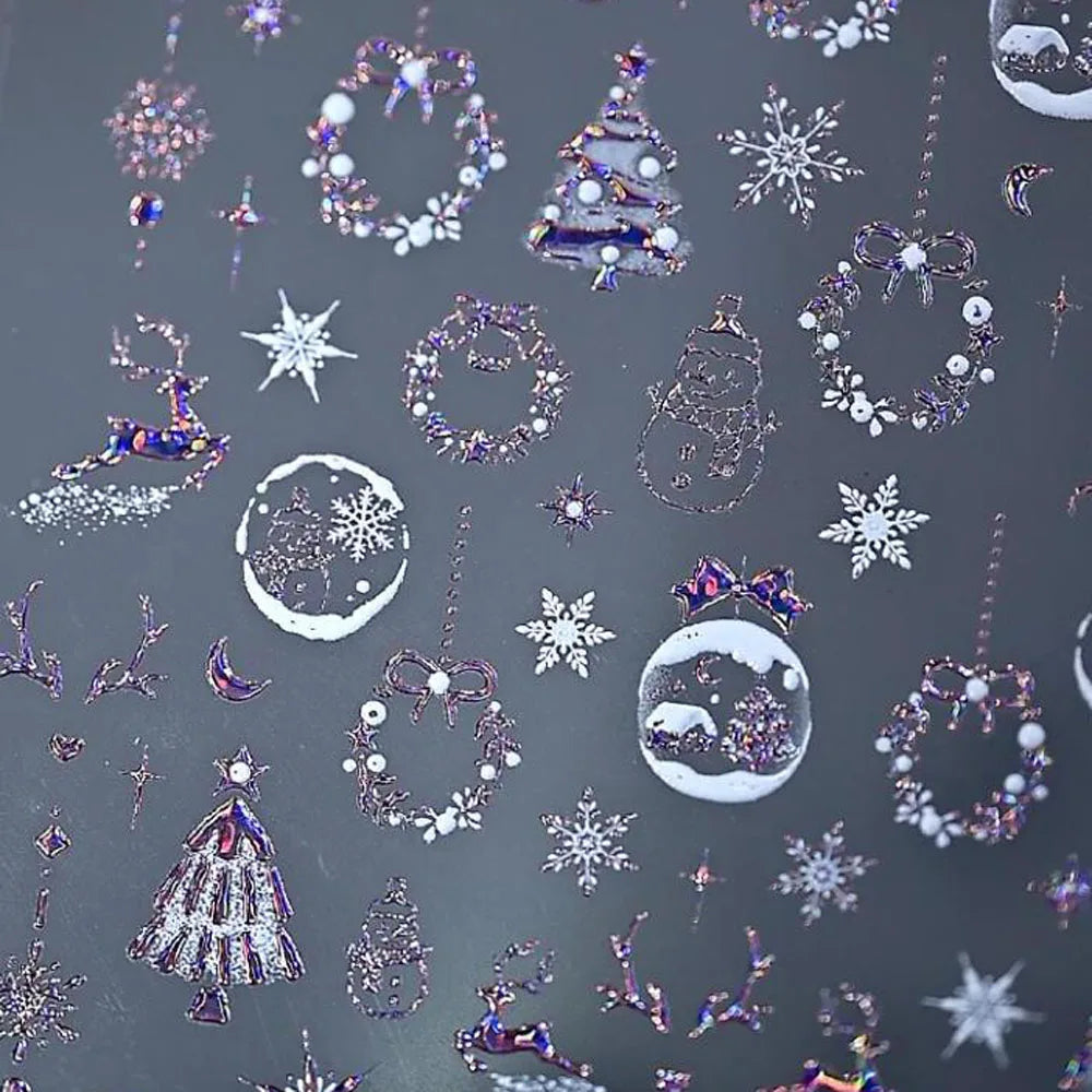 5D Goldprägung Schleife Ball Hirsch Weihnachten Nagelaufkleber Glänzender Kranz Weihnachtsbaum Kristall Nagelaufkleber Winter Nageldekoration
