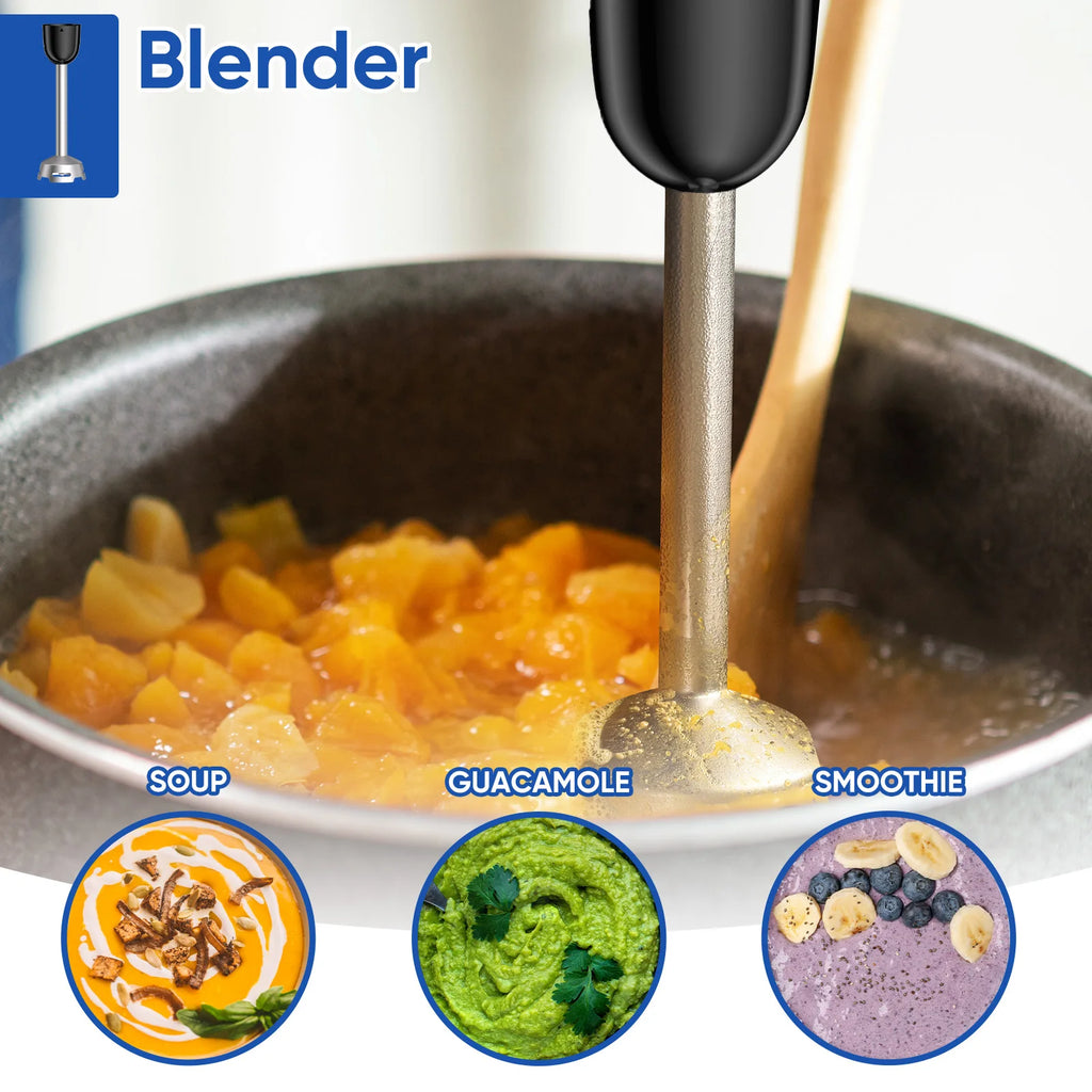 BioloMix 3-in-1-Tauchmixer aus Edelstahl, mit scharfen Klingen, Schneebesen und Milchaufschäumer, zur Herstellung von Babynahrung und Püree