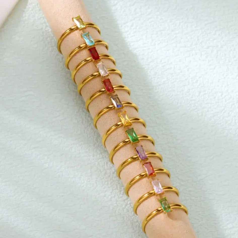 Edelstahl-Geburtsstein-Ringe für Frauen, goldfarben, Zirkon-Geburtsstein-Öffnungsring, minimalistischer Weihnachts- und Geburtstagsschmuck, Geschenk