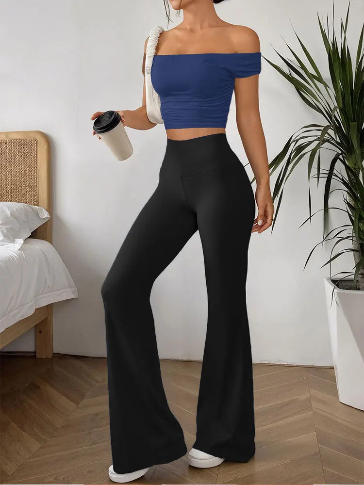 Damen Stylische Minimalistische Schlaghose Hochgeschnittene Bauchkontrolle Vier-Jahreszeiten-Schlaghose Elegante Lässige Activewear-Hose