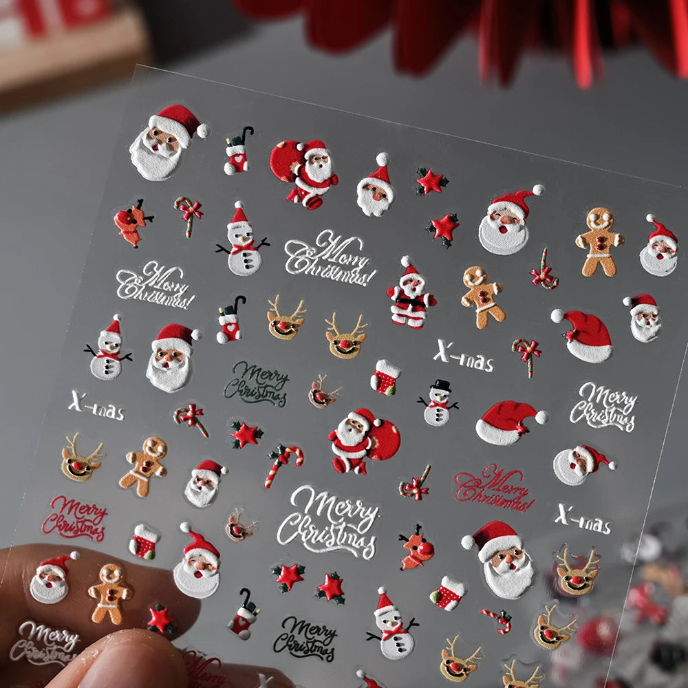 1 Blatt 5D Holly Beeren Weihnachten Nagel Declas Niedliche Tupfen Weihnachtsbäume Nagelaufkleber Lebkuchenmann Schneeflocke Maniküre