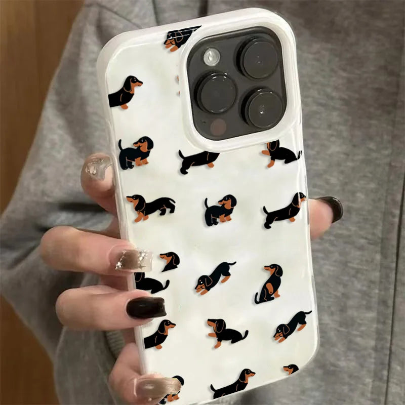 Weiche Silikon-Handyhülle mit Dackel-Muster für iPhone 17 Air 16 15 13 14 12 11 Pro Max Plus 16E 17 Pro Falten-Textur-Abdeckung