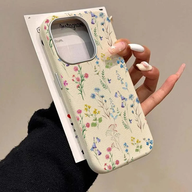 Blumendruck Luxus milchig weiß Lichee Muster Handyhülle für iPhone 17 16 15 14 13 12 11 Pro Max XS XR 7 8 Plus 16e Cover Funda