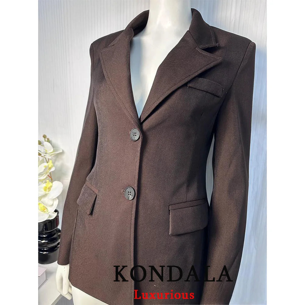 KONDALA Chic Casual Solide Frauen Anzug Taschen Taste Blazer Gerade Lose Hosen Zipper Rock Neue Mode 2025, Herbst Winter Sets